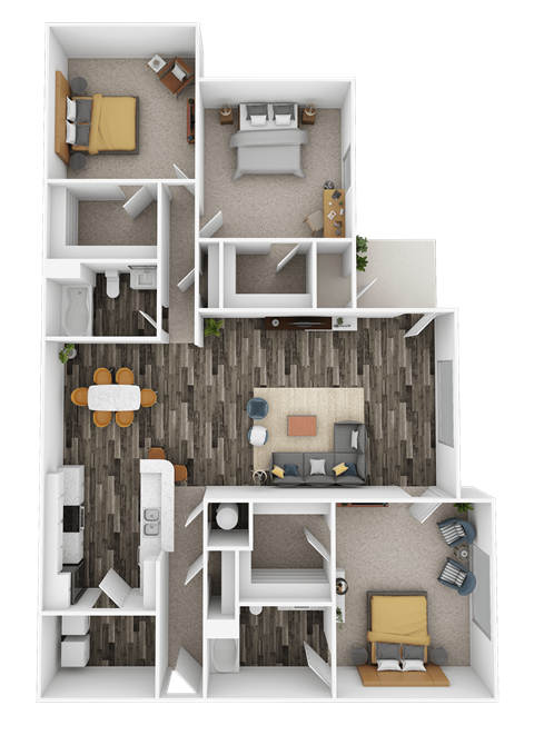 Floor plan for 3 beds, 2 baths, 1440 sqft